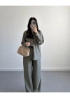 HAKİ KADİFEMSİ DOKULU GÖMLEK TAKIM