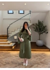 (KARGOLAMA 5-7 EKİM HAKİ KAYIK YAKA SATEN ELBİSE -26K5402