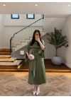(KARGOLAMA 5-7 EKİM HAKİ KAYIK YAKA SATEN ELBİSE -26K5402