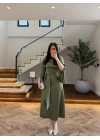 (KARGOLAMA 5-7 EKİM HAKİ KAYIK YAKA SATEN ELBİSE -26K5402