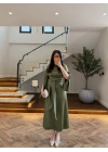 (KARGOLAMA 5-7 EKİM HAKİ KAYIK YAKA SATEN ELBİSE -26K5402