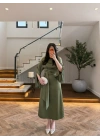 (KARGOLAMA 5-7 EKİM HAKİ KAYIK YAKA SATEN ELBİSE -26K5402