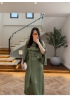 (KARGOLAMA 5-7 EKİM HAKİ KAYIK YAKA SATEN ELBİSE -26K5402