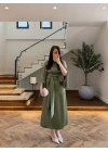 (KARGOLAMA 5-7 EKİM HAKİ KAYIK YAKA SATEN ELBİSE -26K5402
