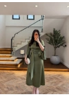 (KARGOLAMA 5-7 EKİM HAKİ KAYIK YAKA SATEN ELBİSE -26K5402