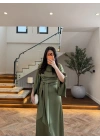 (KARGOLAMA 5-7 EKİM HAKİ KAYIK YAKA SATEN ELBİSE -26K5402