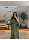 (KARGOLAMA 5-7 EKİM HAKİ KAYIK YAKA SATEN ELBİSE -26K5402