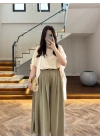 HAKİ KEMERLİ PİLELİ PANTOLON-51419