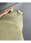 HAKİ KETEN ASİMETRİK BLUZLU ETEK TAKIM