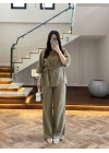 HAKİ KETEN KUŞAKLI GÖMLEK TAKIM-267366