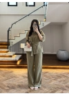 HAKİ KETEN KUŞAKLI GÖMLEK TAKIM-267366