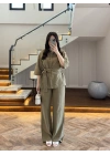 HAKİ KETEN KUŞAKLI GÖMLEK TAKIM-267366