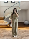 HAKİ KETEN KUŞAKLI GÖMLEK TAKIM-267366