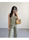 HAKİ KETEN MASKÜLEN YELEK PANTOLON TAKIM