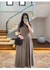HAKİ KISA KOL KETEN ELBİSE -2402