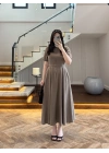 HAKİ KISA KOL KETEN ELBİSE -2402