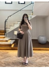 HAKİ KISA KOL KETEN ELBİSE -2402