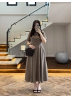 HAKİ KISA KOL KETEN ELBİSE -2402