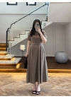 HAKİ KISA KOL KETEN ELBİSE -2402