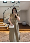 HAKİ KRUVAZE YAKA KEMER DETAY ELBİSE -4094