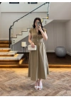HAKİ KRUVAZE YAKA KEMER DETAY ELBİSE -4094
