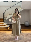 HAKİ KRUVAZE YAKA KEMER DETAY ELBİSE -4094