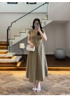 HAKİ KRUVAZE YAKA KEMER DETAY ELBİSE -4094