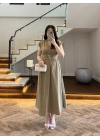 HAKİ KRUVAZE YAKA KEMER DETAY ELBİSE -4094