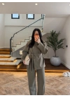 HAKİ KUŞAKLI GOLD DÜĞMELİ CEKET TAKIM -9220