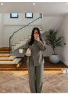HAKİ KUŞAKLI GOLD DÜĞMELİ CEKET TAKIM -9220
