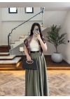 HAKİ ÖN PİLE DETAY ETEK -580653