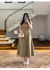 HAKİ ÖNÜ DÜĞMELİ KEMERLİ ELBİSE -3976