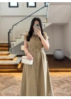 HAKİ ÖNÜ DÜĞMELİ KEMERLİ ELBİSE -3976