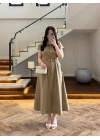 HAKİ ÖNÜ DÜĞMELİ KEMERLİ ELBİSE -3976