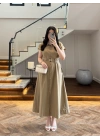 HAKİ ÖNÜ DÜĞMELİ KEMERLİ ELBİSE -3976