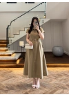 HAKİ ÖNÜ DÜĞMELİ KEMERLİ ELBİSE -3976