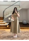 HAKİ ÖNÜ DÜĞMELİ KEMERLİ ELBİSE -3976