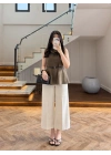 HAKİ PARÇALI KETEN BLUZ -5544