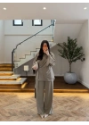 HAKİ PARÇALI TASARIM BLUZ PANT TAKIM-9257