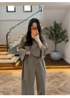 HAKİ PARÇALI TASARIM BLUZ PANT TAKIM-9257