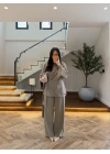 HAKİ PARÇALI TASARIM BLUZ PANT TAKIM-9257