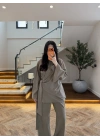 HAKİ PARÇALI TASARIM BLUZ PANT TAKIM-9257
