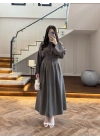 HAKİ PİLE DETAY ELBİSE -2399