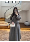 HAKİ PİLE DETAY ELBİSE -2399