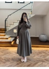 HAKİ PİLE DETAY ELBİSE -2399