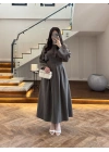 HAKİ PİLE DETAY ELBİSE -2399