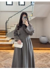 HAKİ PİLE DETAY ELBİSE -2399