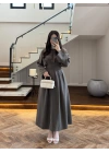 HAKİ PİLE DETAY ELBİSE -2399