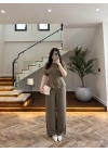 HAKİ PİLE DETAY KISA KOL TAKIM-9208