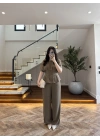 HAKİ PİLE DETAY KISA KOL TAKIM-9208